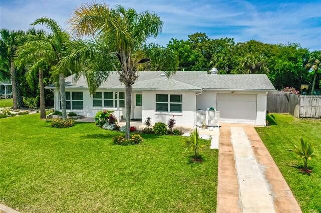 ranch-style house with a front lawn and a garage