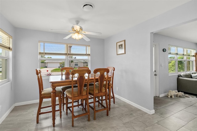 dining room featuring ceiling fan