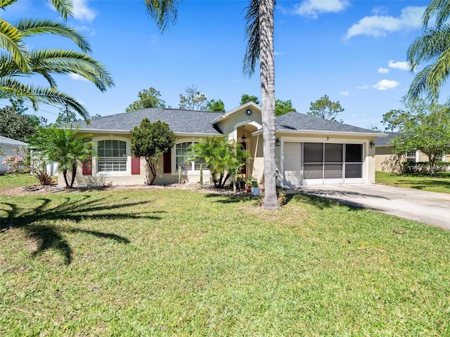 view of front facade with a garage and a front lawn