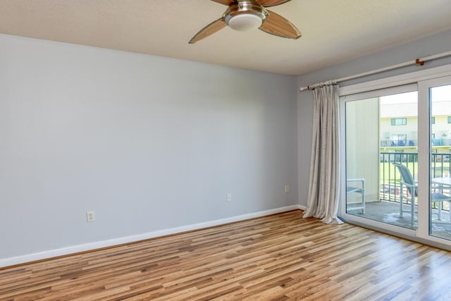 unfurnished room with ceiling fan and light hardwood / wood-style floors