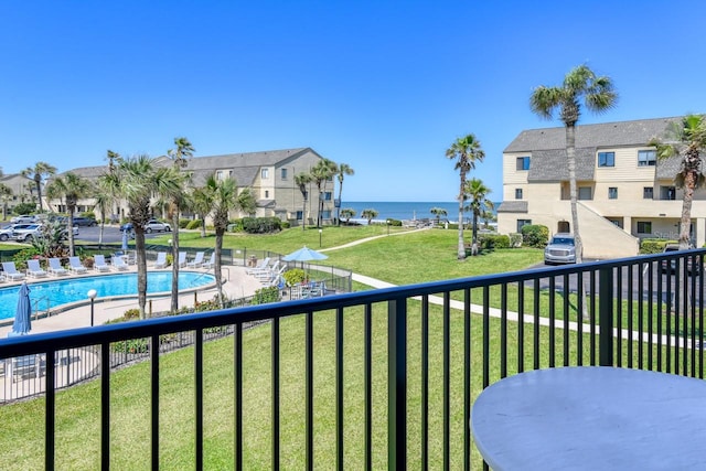 balcony with a community pool