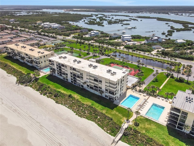 aerial view featuring a water view