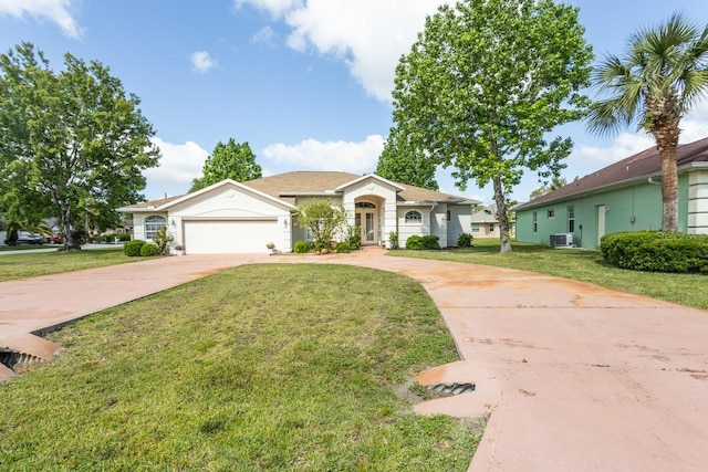 single story home with a front lawn and a garage