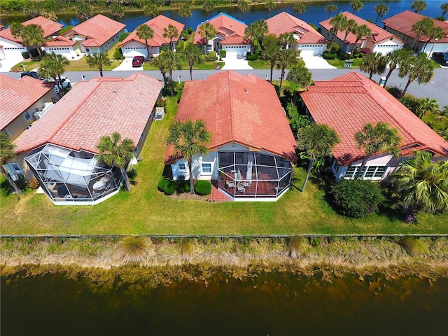 drone / aerial view featuring a water view