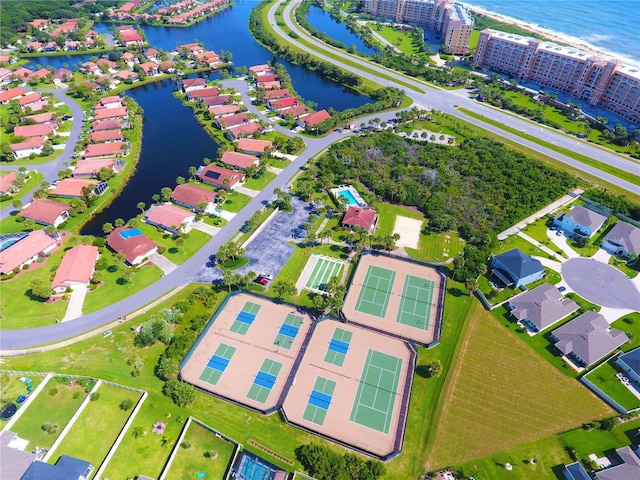 aerial view with a water view