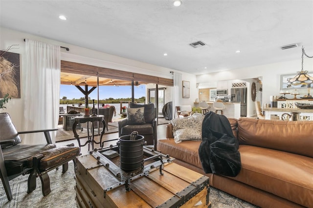 living room with a chandelier