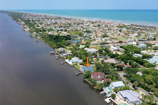 bird's eye view featuring a water view