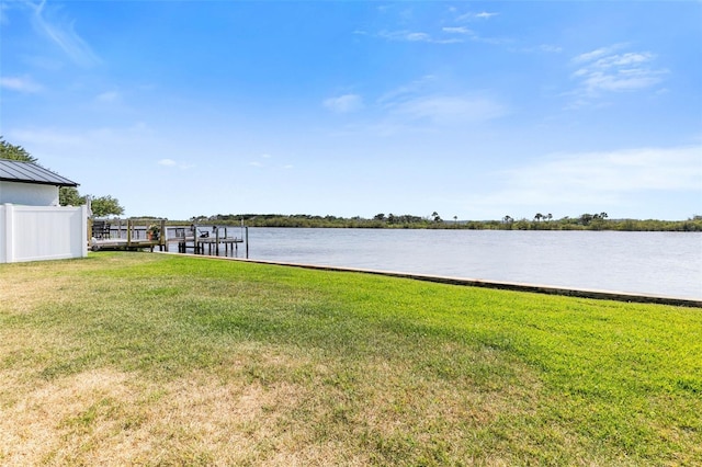 exterior space featuring a water view and a boat dock