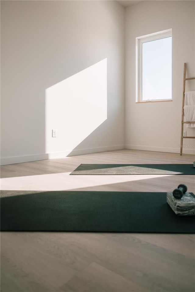 spare room with light hardwood / wood-style flooring