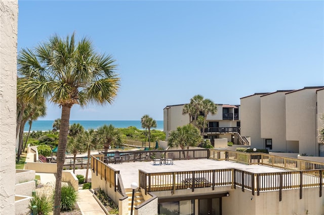 view of patio / terrace with a water view