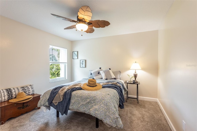 bedroom featuring carpet and ceiling fan