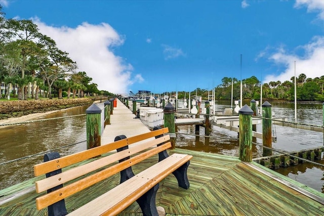 view of dock with a water view