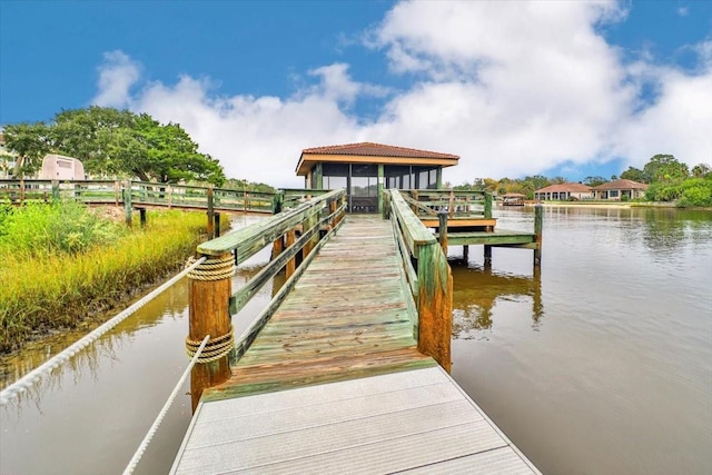 view of dock with a water view