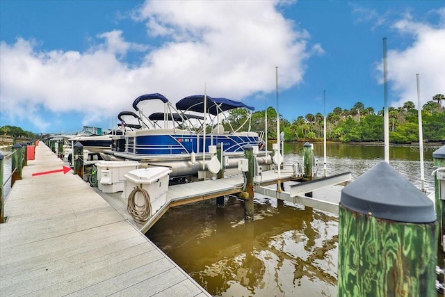 view of dock with a water view