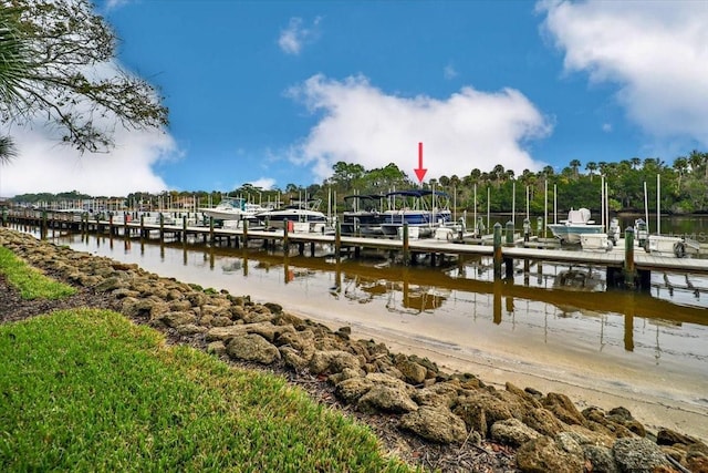 dock area featuring a water view