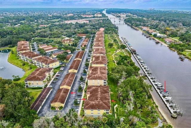 bird's eye view featuring a water view