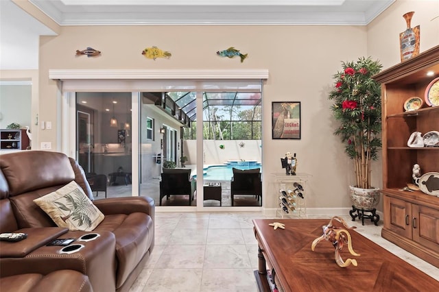 living room featuring ornamental molding