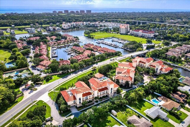 aerial view with a water view