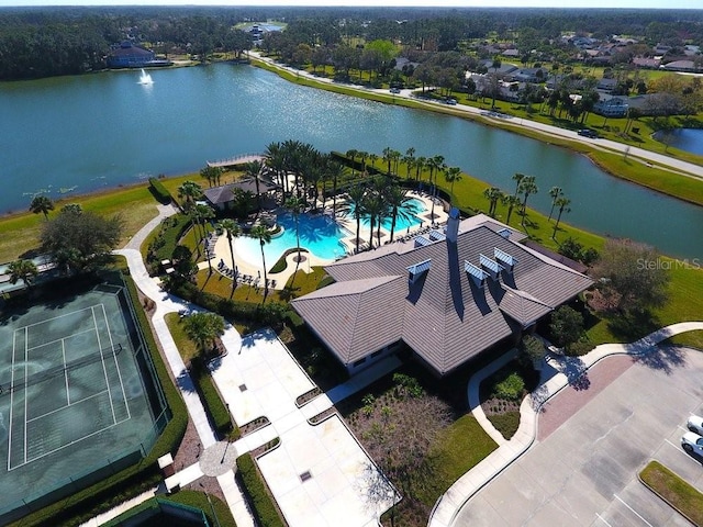 bird's eye view featuring a water view