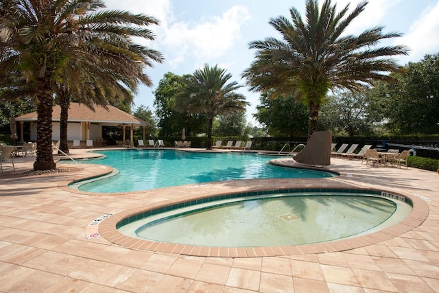 view of swimming pool featuring a patio area