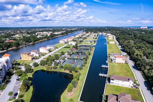 aerial view with a water view