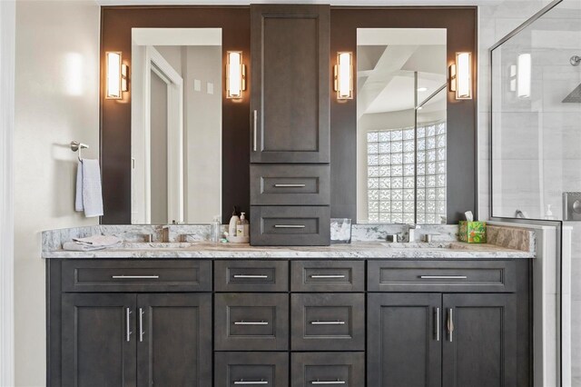 bathroom with dual bowl vanity