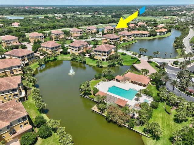 bird's eye view featuring a water view