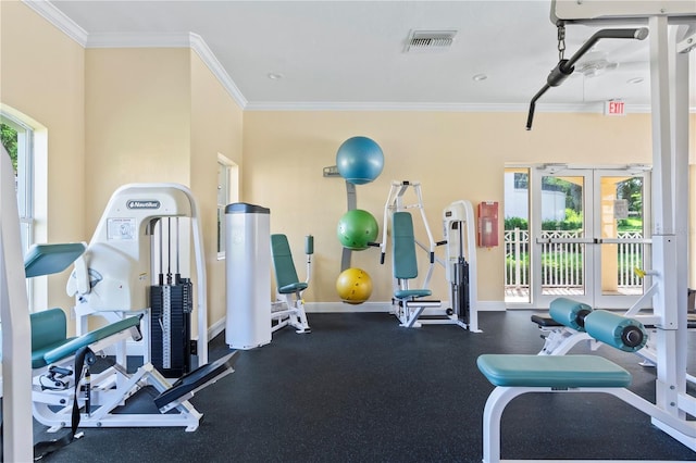 workout area with ornamental molding