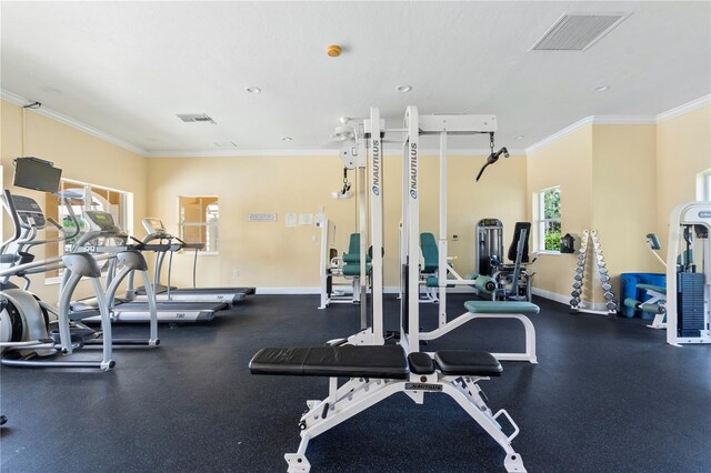 gym featuring ornamental molding