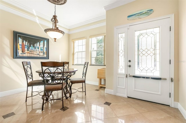 entryway with crown molding