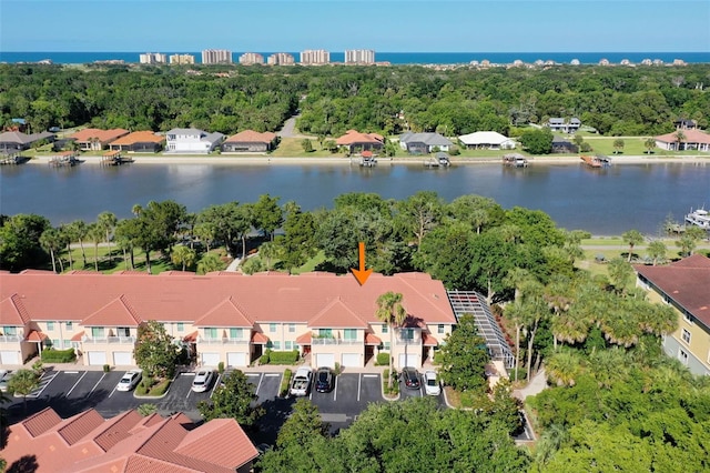 aerial view with a water view