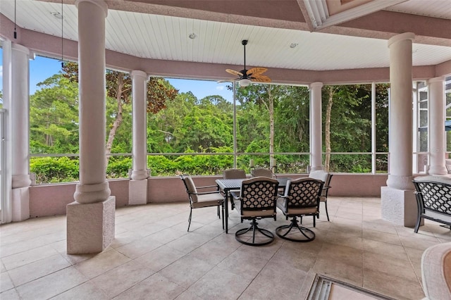 sunroom / solarium with ceiling fan