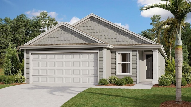 view of front of house with a front yard and a garage