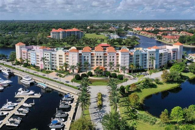 aerial view featuring a water view