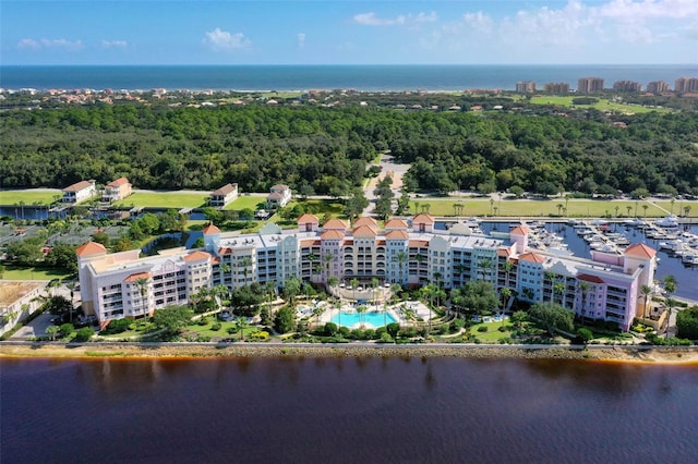 bird's eye view featuring a water view