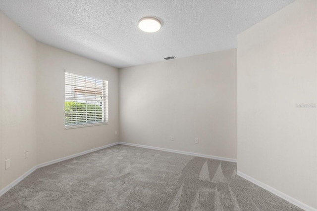 spare room featuring light colored carpet and a textured ceiling