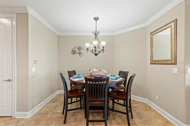 dining room featuring an inviting chandelier and ornamental molding