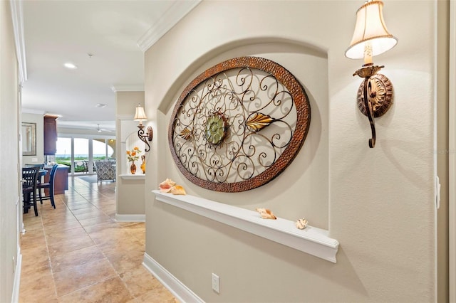 hallway with crown molding