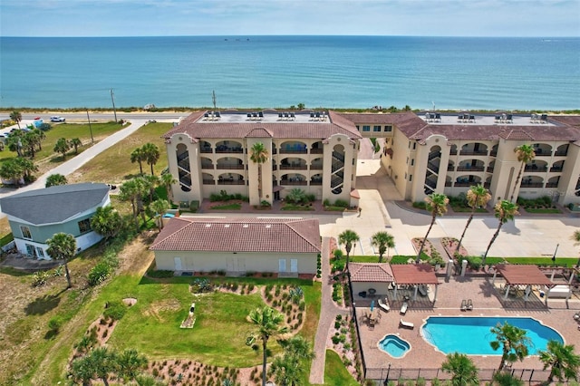 aerial view featuring a water view