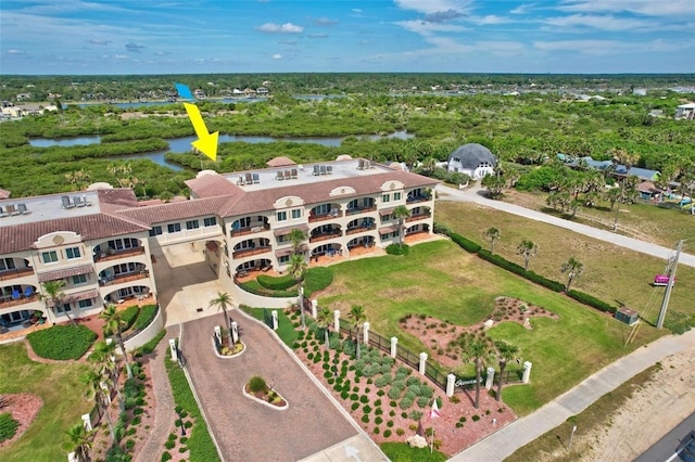 aerial view with a water view