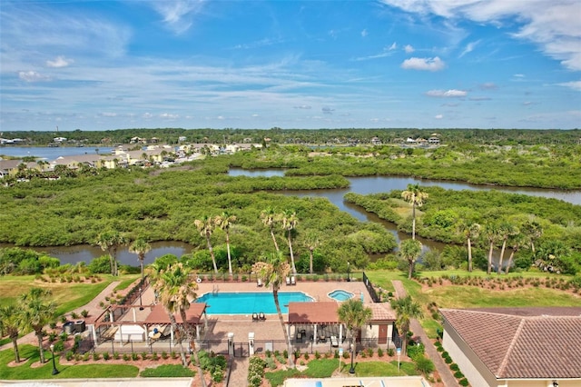 aerial view with a water view