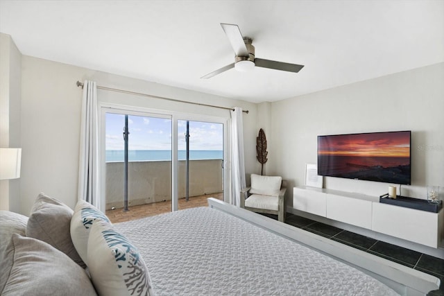 bedroom with ceiling fan and access to outside