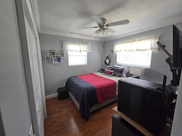 10611 SW 164th St, Miami, FL 33157 - bedroom featuring crown molding, dark wood finished floors, and a ceiling fan