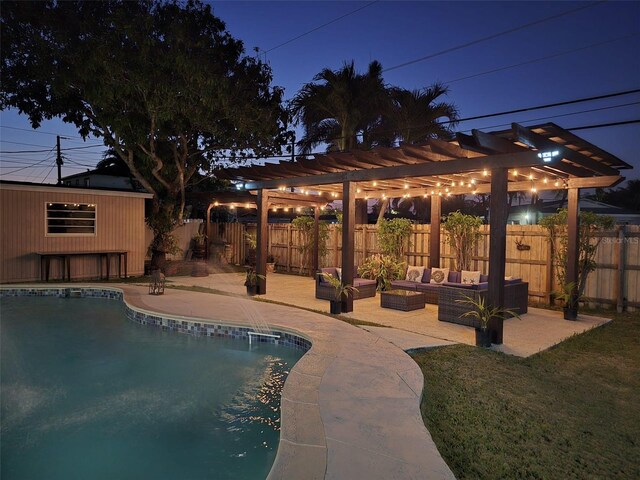 10611 SW 164th St, Miami, FL 33157 - view of swimming pool with a pergola, an outdoor living space, and a patio area