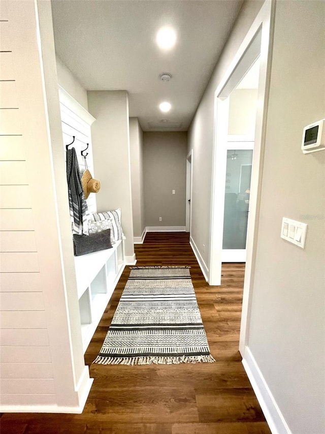 mudroom with dark hardwood / wood-style flooring