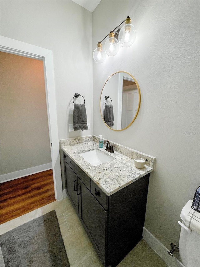 bathroom with wood-type flooring and vanity