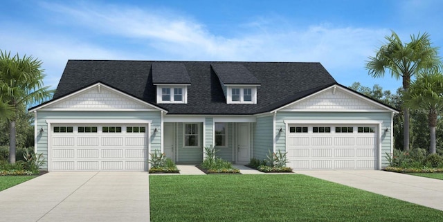 view of front of home featuring a front lawn and a garage