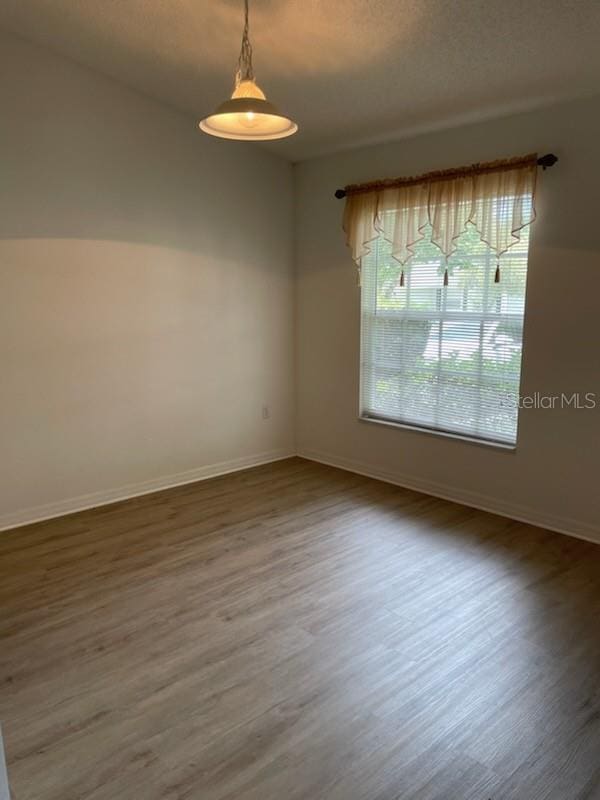 empty room with baseboards and wood finished floors