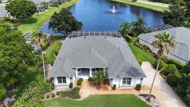 aerial view featuring a water view