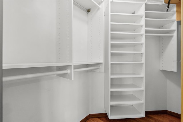 walk in closet with wood-type flooring